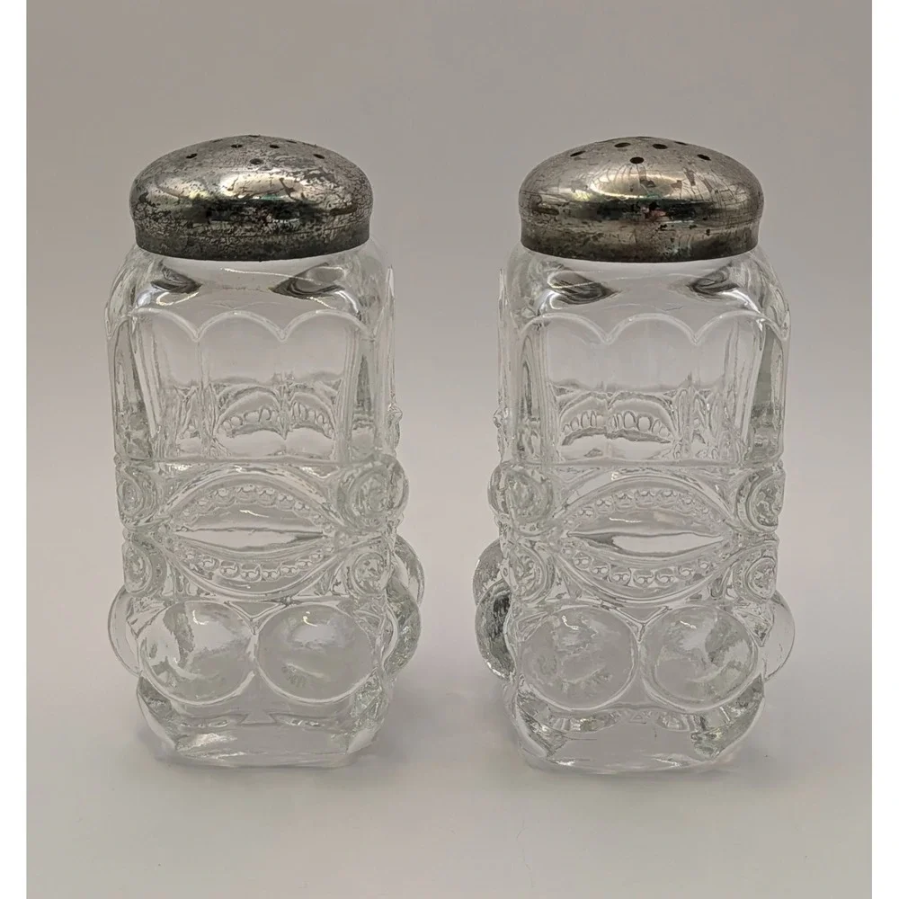 Mosser Glass Crystal Opalescent‎ Salt Pepper Shaker Eye Winker Pattern